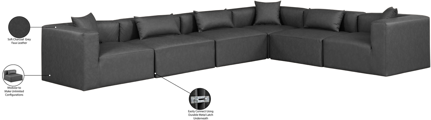 crescent charcoal grey faux leather modular sectional sec6a