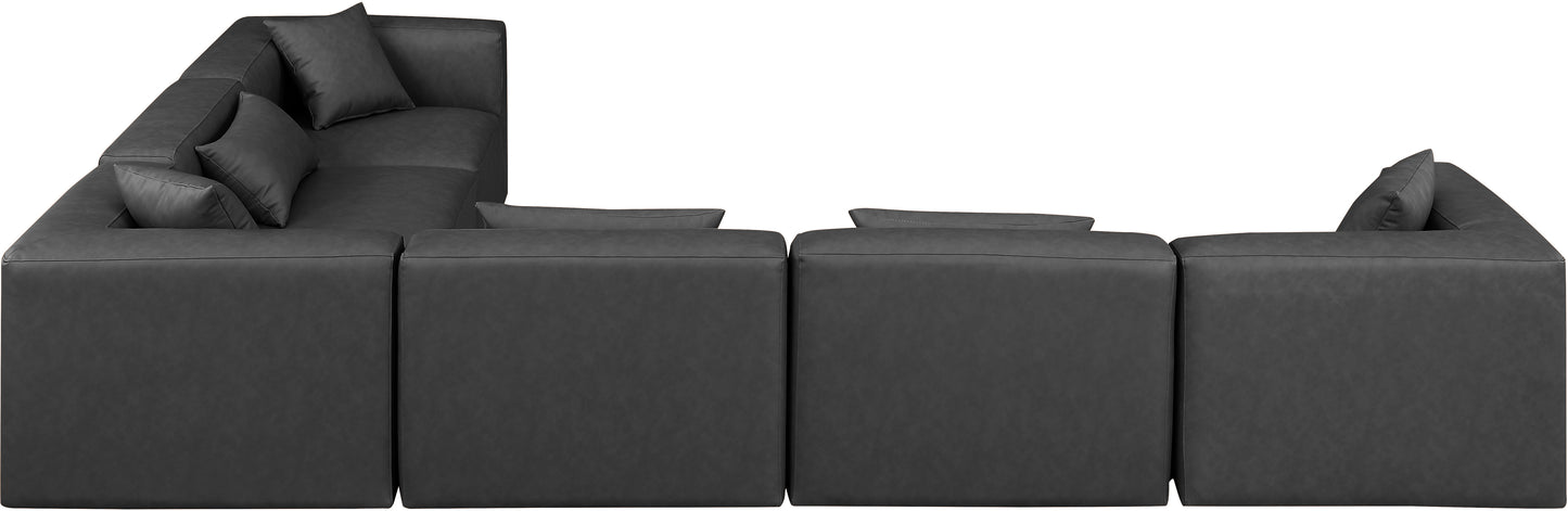 crescent charcoal grey faux leather modular sectional sec6a