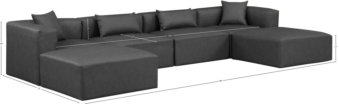 crescent charcoal grey faux leather modular sectional sec6b