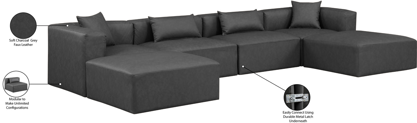 crescent charcoal grey faux leather modular sectional sec6b