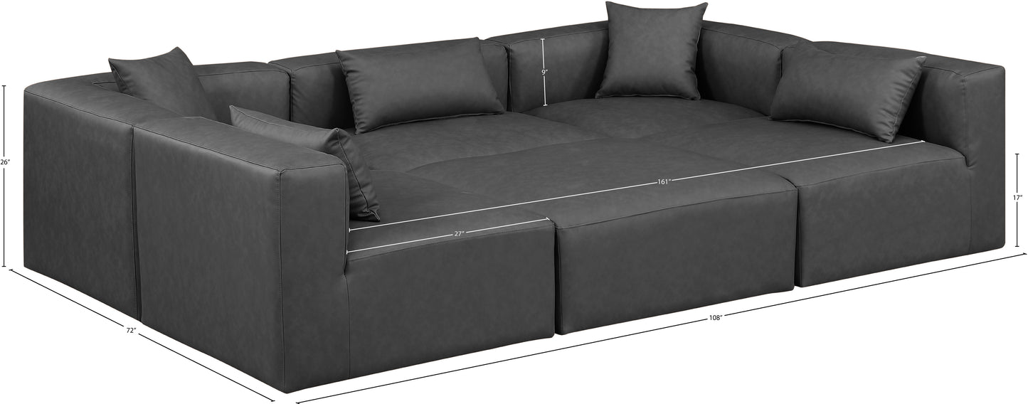 crescent charcoal grey faux leather modular sectional sec6c