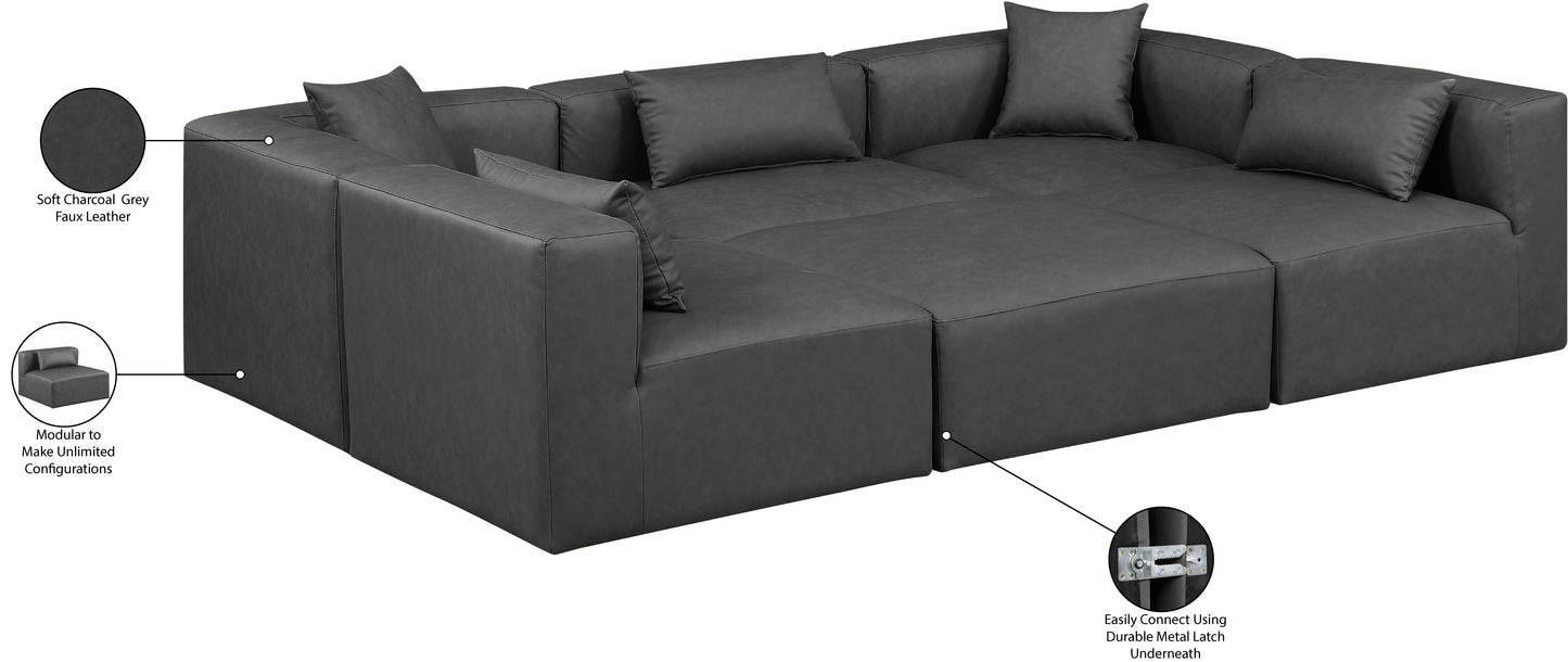 crescent charcoal grey faux leather modular sectional sec6c