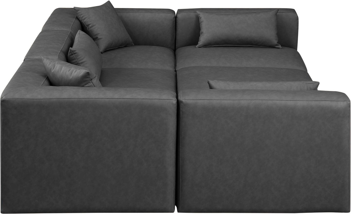 crescent charcoal grey faux leather modular sectional sec6c