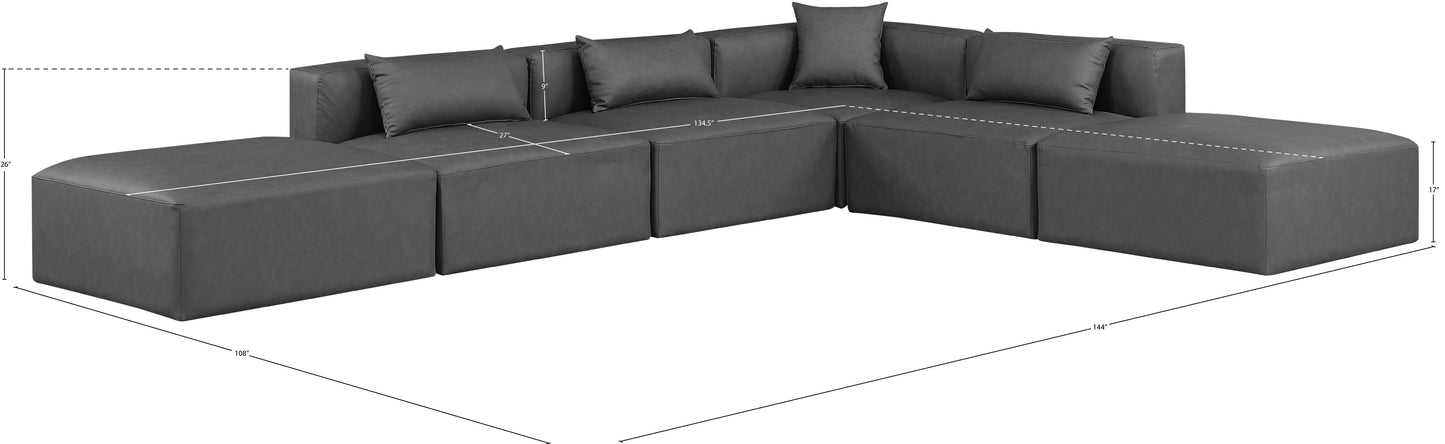 crescent charcoal grey faux leather modular sectional sec6e