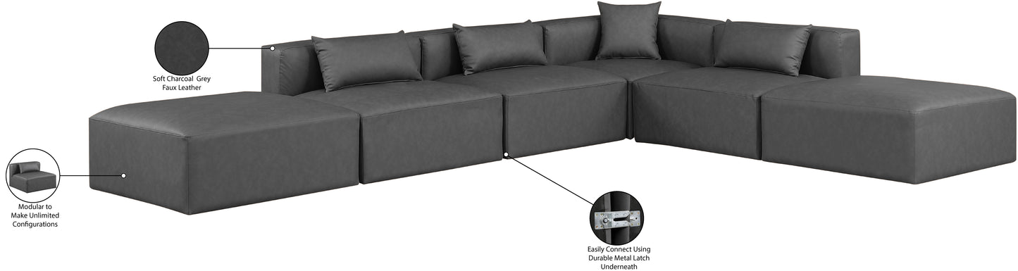 crescent charcoal grey faux leather modular sectional sec6e