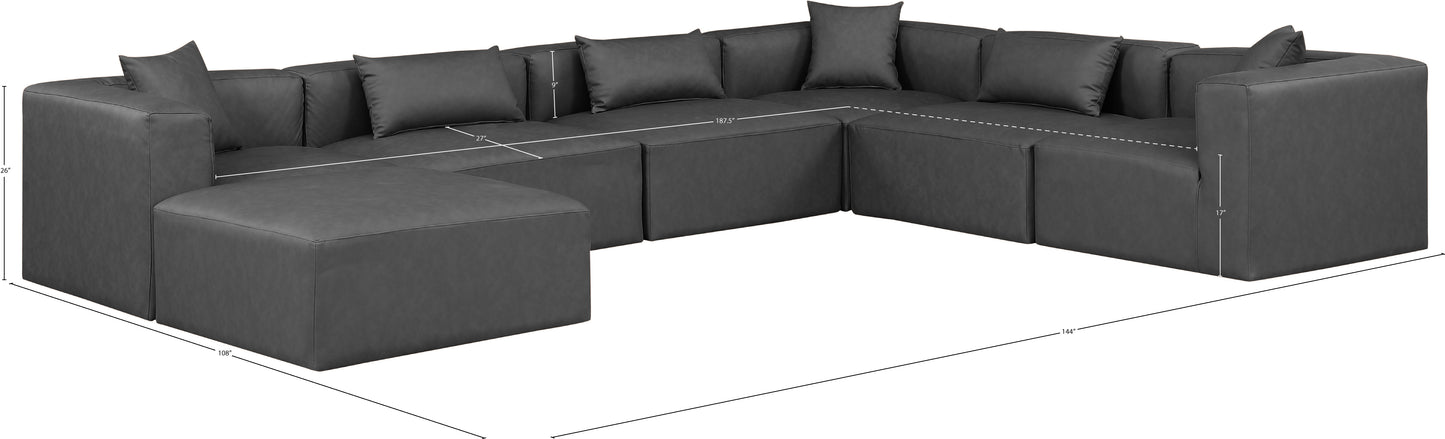 crescent charcoal grey faux leather modular sectional sec7a