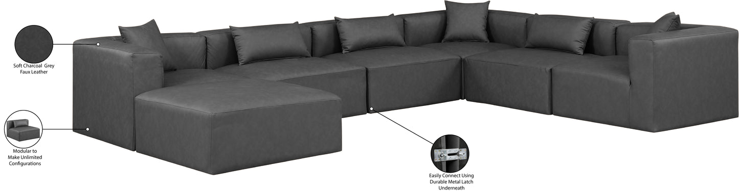 crescent charcoal grey faux leather modular sectional sec7a