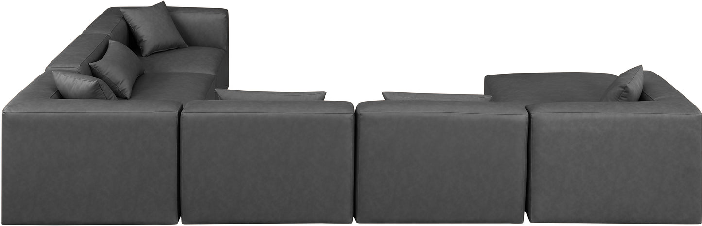 crescent charcoal grey faux leather modular sectional sec7a