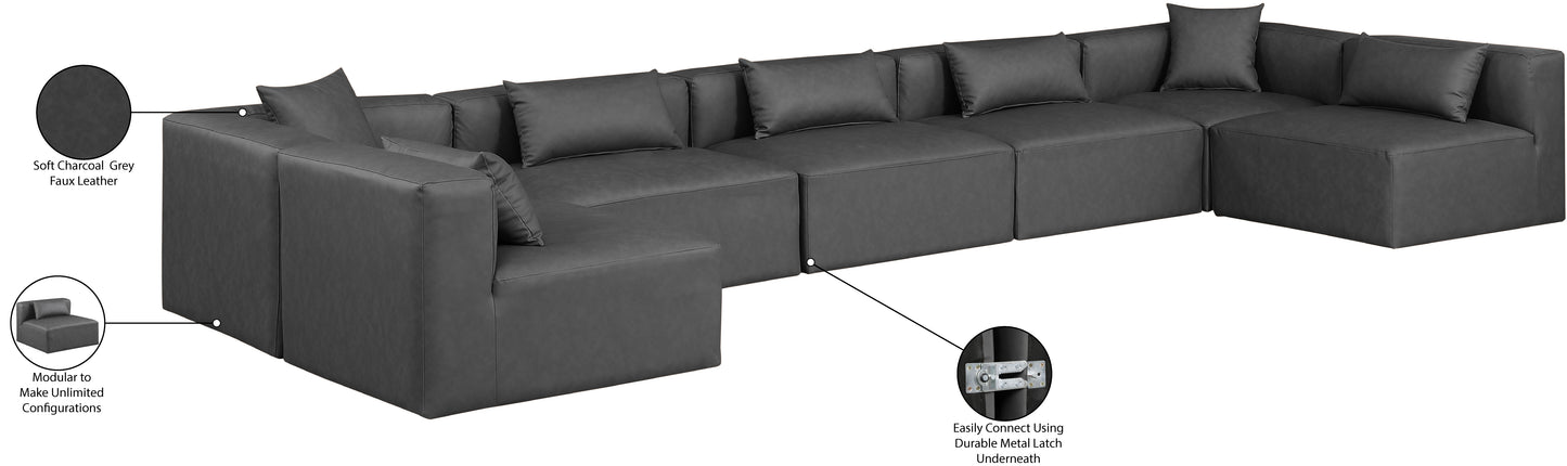 crescent charcoal grey faux leather modular sectional sec7b