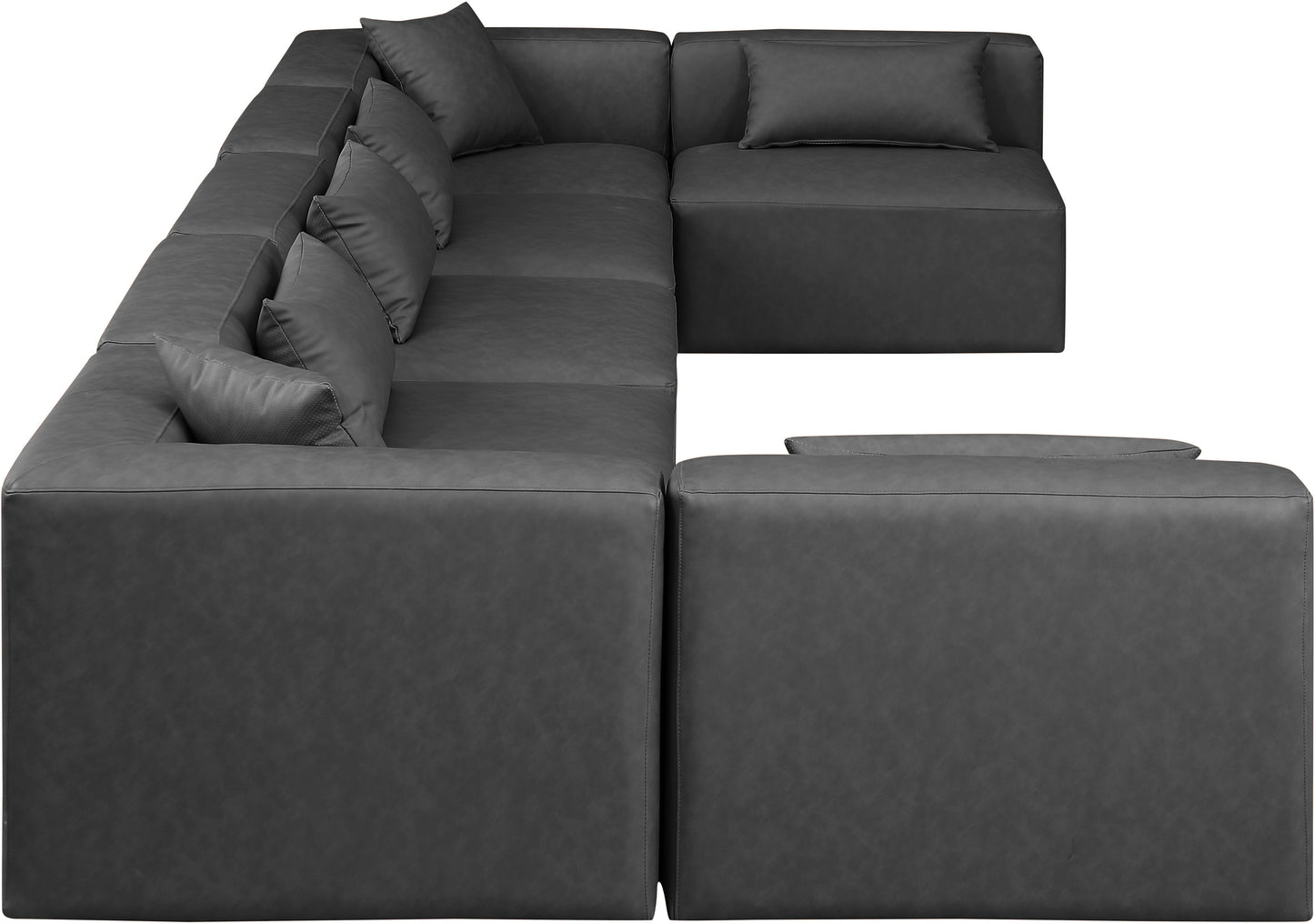 crescent charcoal grey faux leather modular sectional sec7b