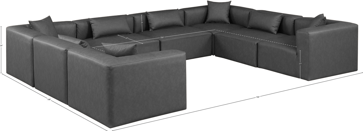 crescent charcoal grey faux leather modular sectional sec8a