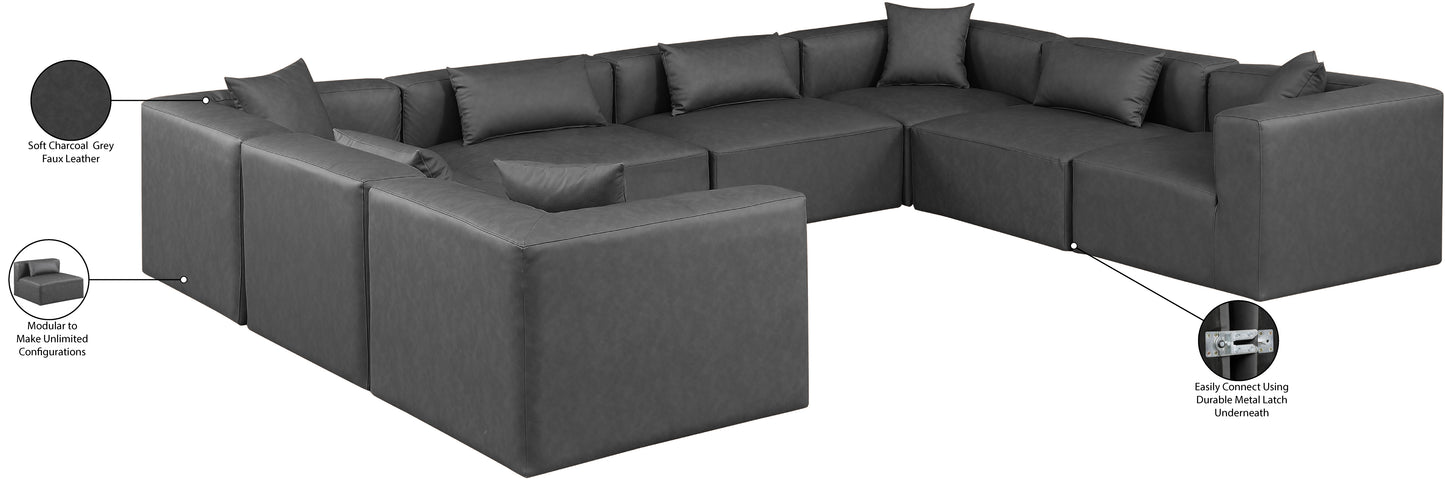 crescent charcoal grey faux leather modular sectional sec8a