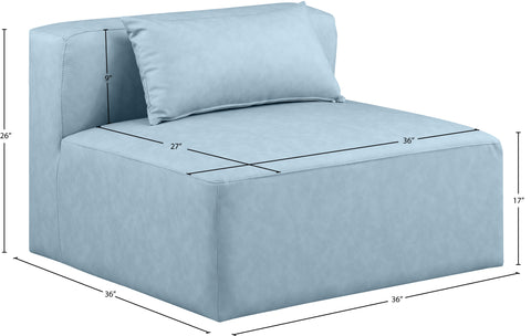 Crescent Light Blue Faux Leather Armless Chair Armless