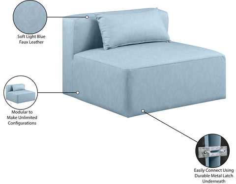 Crescent Light Blue Faux Leather Armless Chair Armless