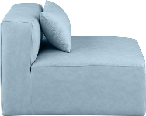 Crescent Light Blue Faux Leather Armless Chair Armless
