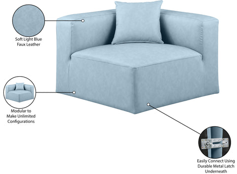Crescent Light Blue Faux Leather Corner Chair Corner