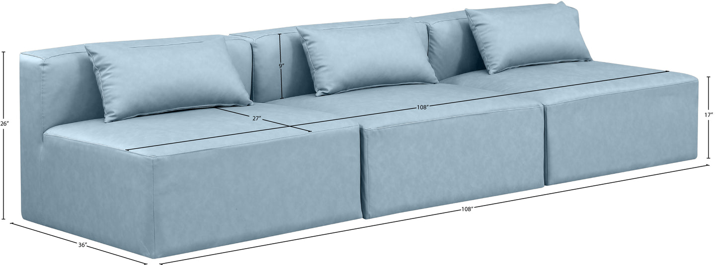 crescent light blue faux leather modular sofa s108a