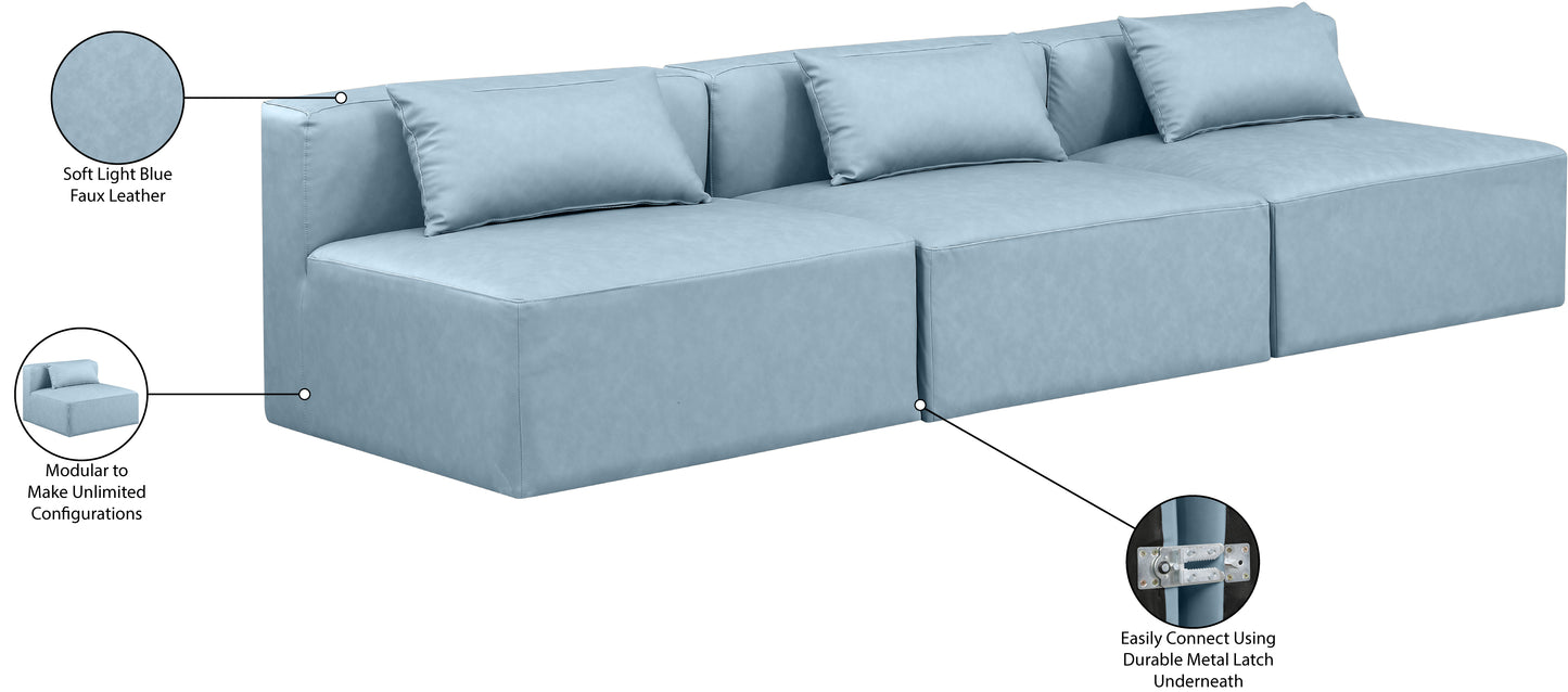 crescent light blue faux leather modular sofa s108a