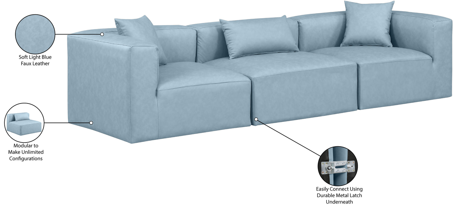 crescent light blue faux leather modular sofa s108b