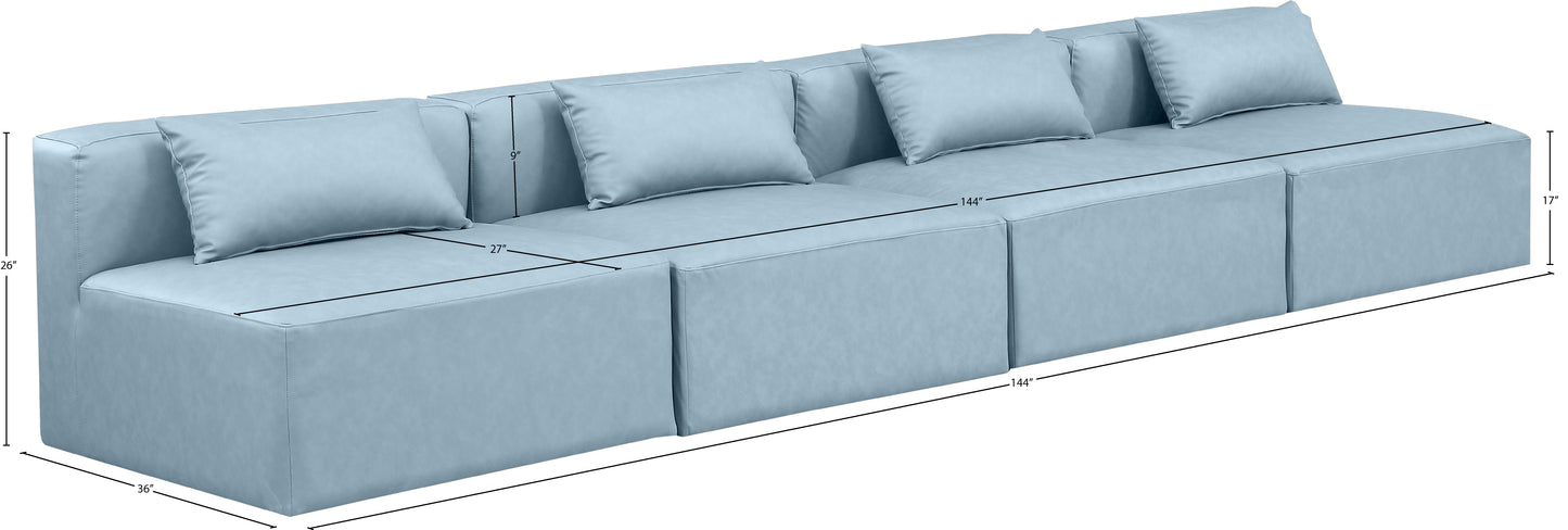 crescent light blue faux leather modular sofa s144a