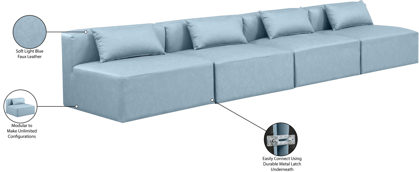 crescent light blue faux leather modular sofa s144a