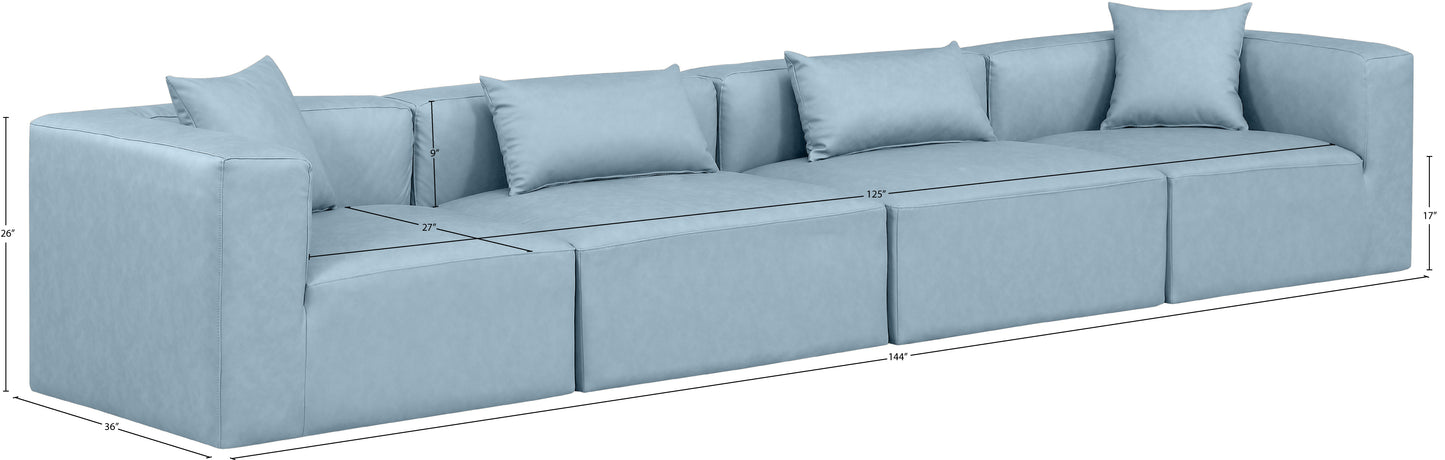 crescent light blue faux leather modular sofa s144b