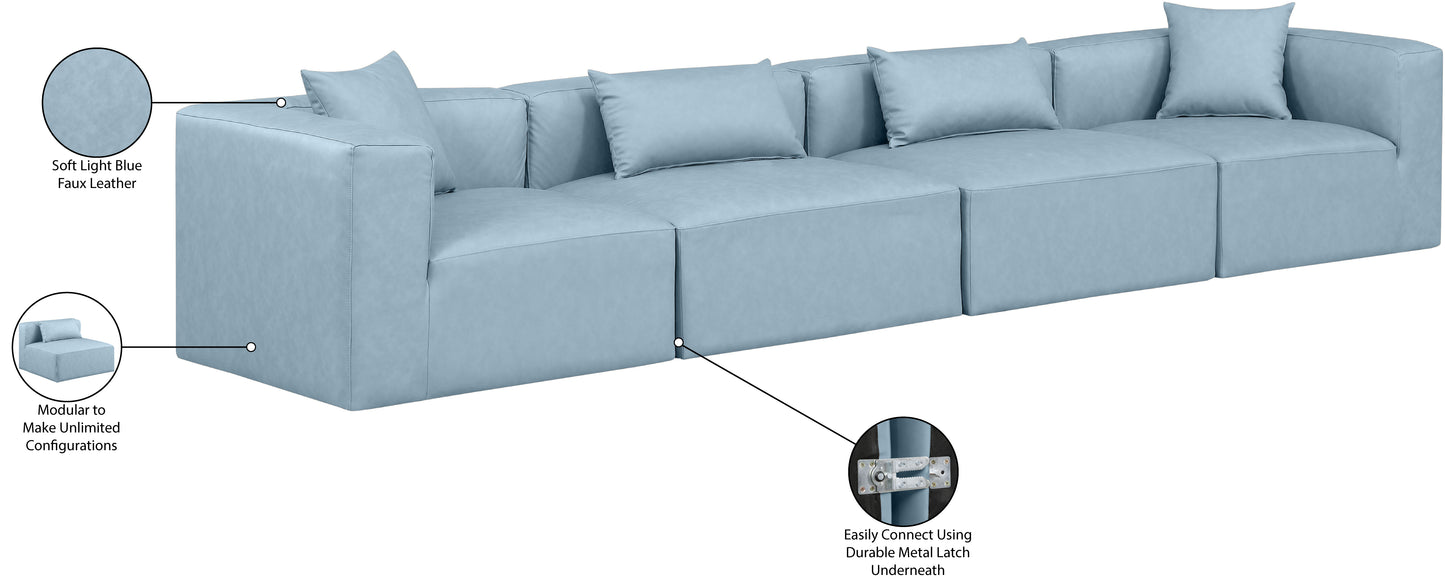 crescent light blue faux leather modular sofa s144b