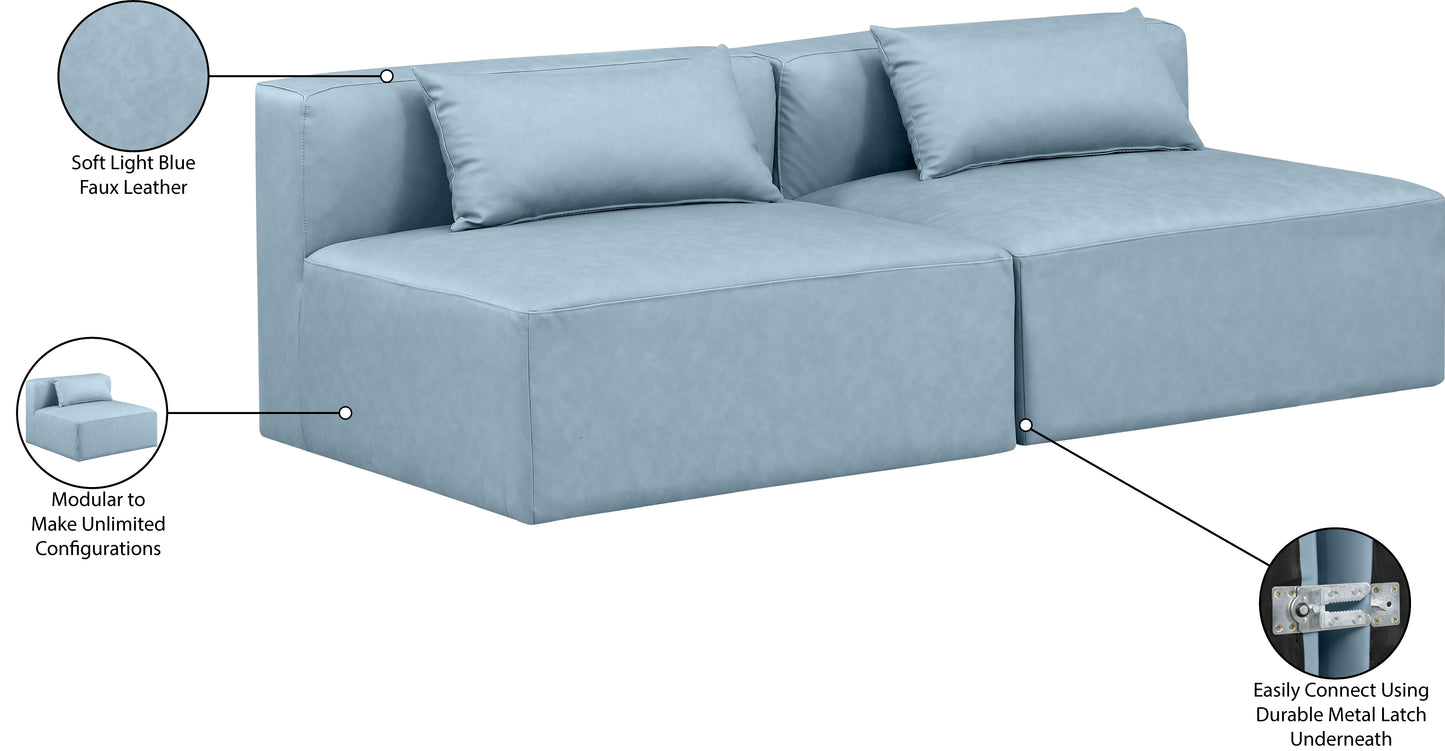 crescent light blue faux leather modular sofa s72a