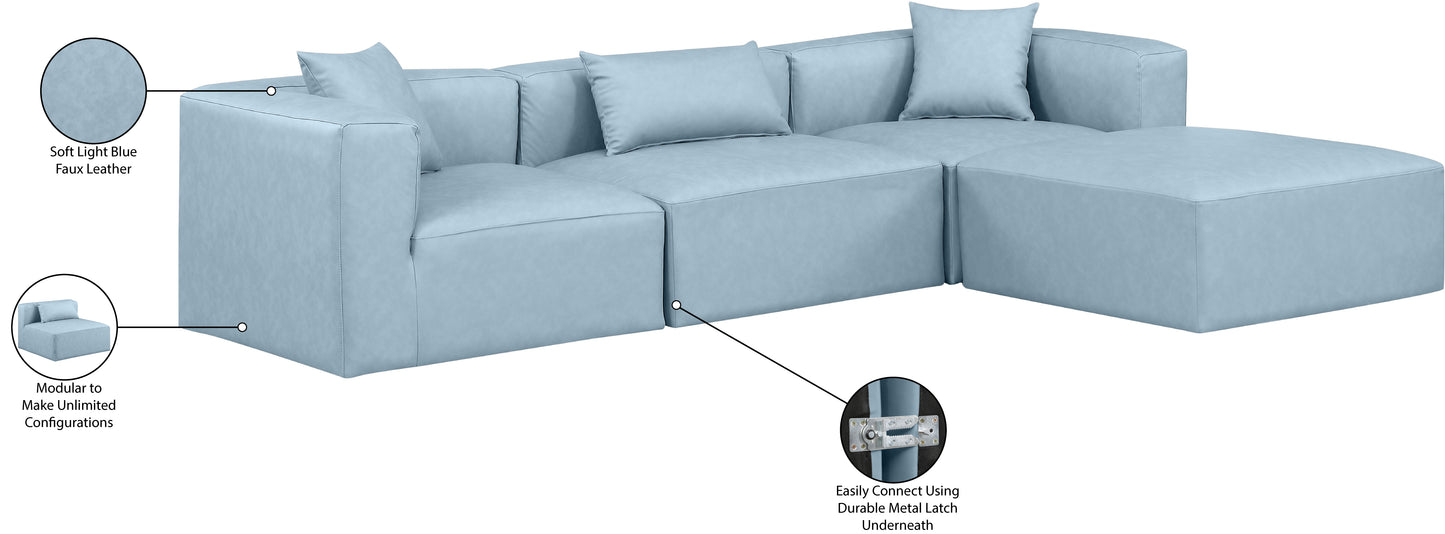 crescent light blue faux leather modular sectional sec4a