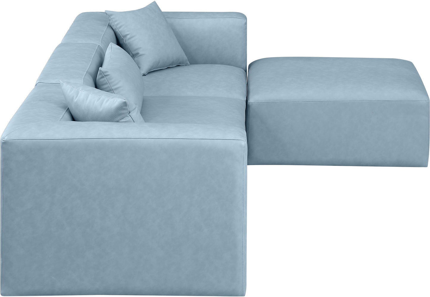 crescent light blue faux leather modular sectional sec4a