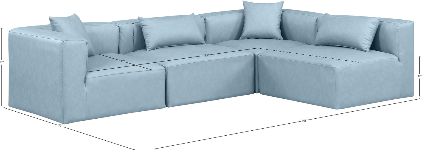 crescent light blue faux leather modular sectional sec4b