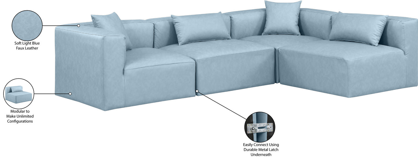 crescent light blue faux leather modular sectional sec4b