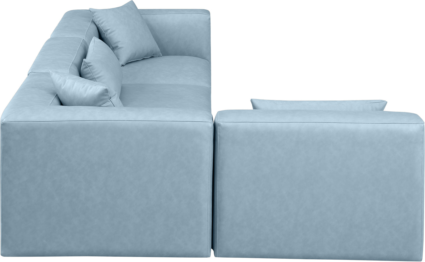 crescent light blue faux leather modular sectional sec4b