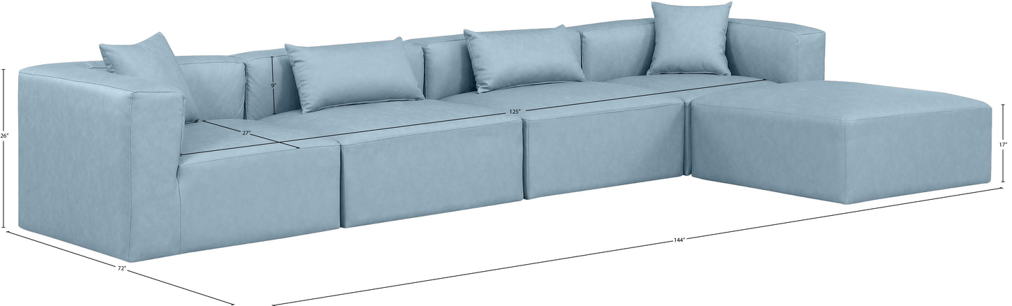 crescent light blue faux leather modular sectional sec5a