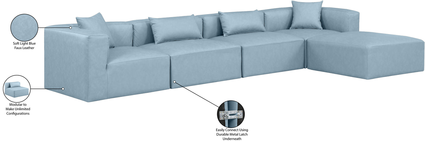 crescent light blue faux leather modular sectional sec5a