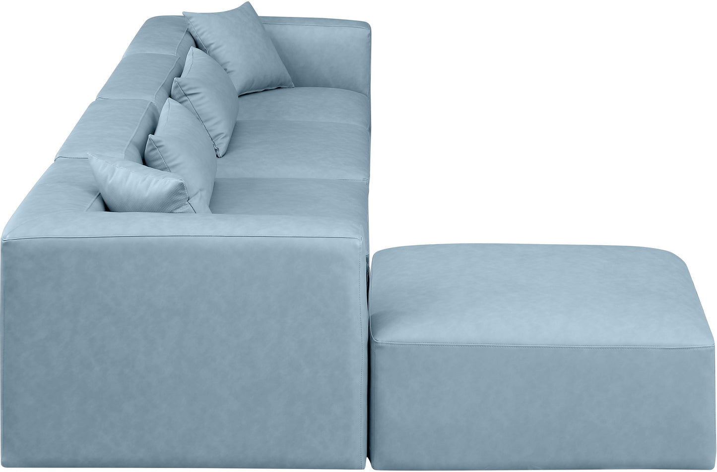 crescent light blue faux leather modular sectional sec5a