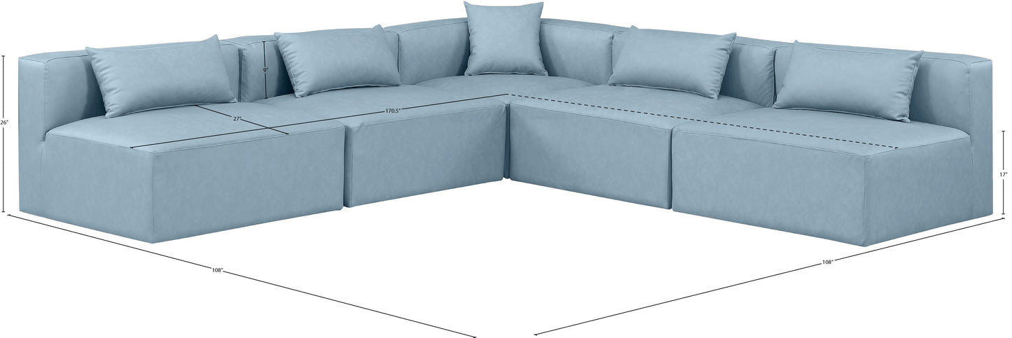 crescent light blue faux leather modular sectional sec5b