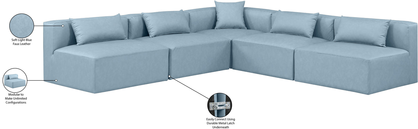 crescent light blue faux leather modular sectional sec5b