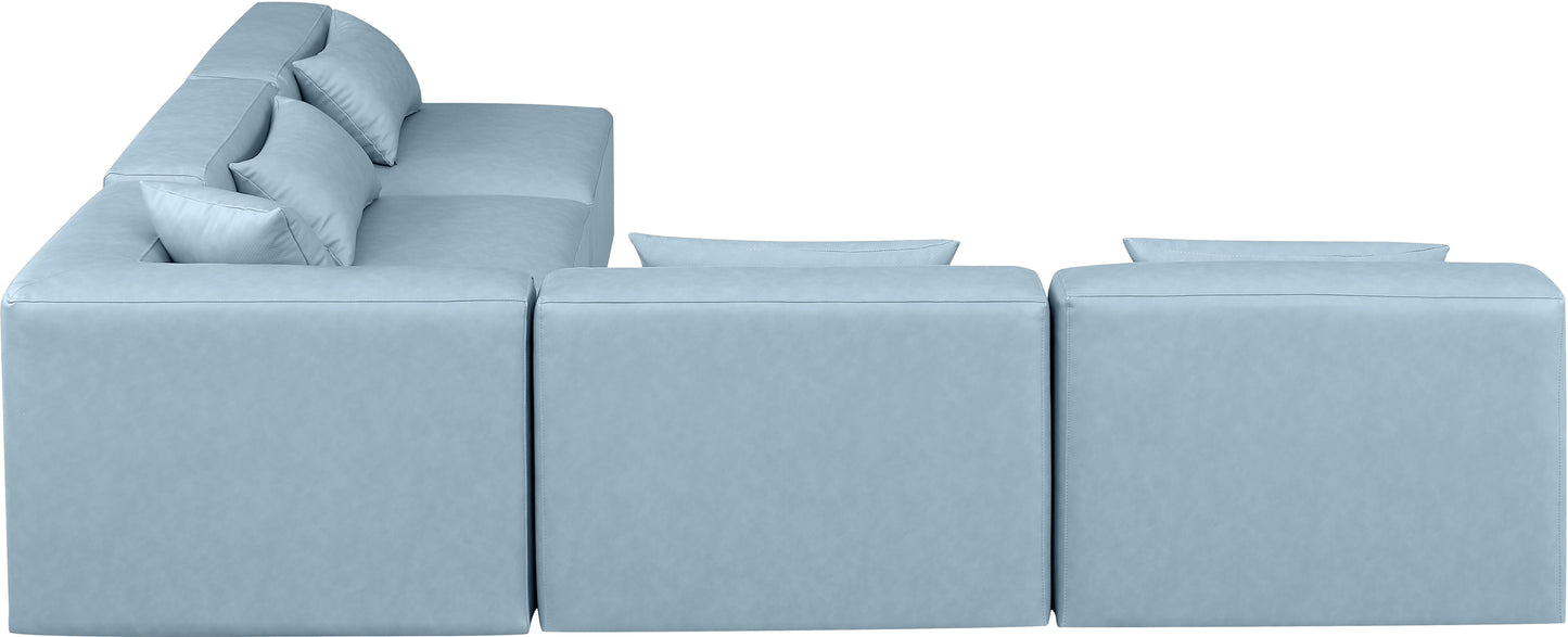 crescent light blue faux leather modular sectional sec5b