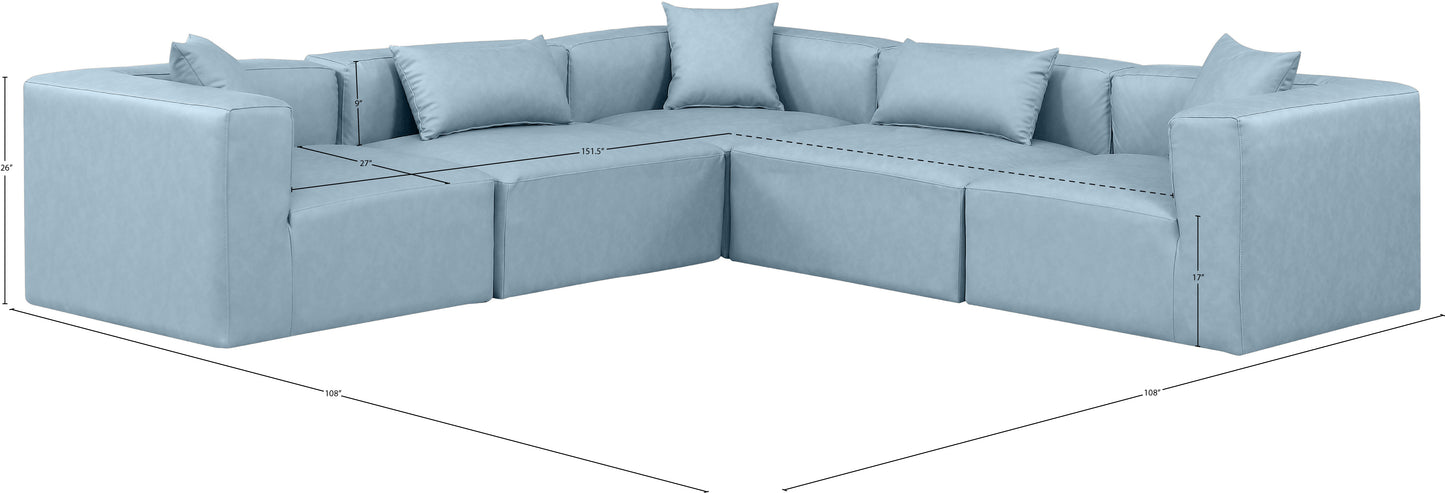 crescent light blue faux leather modular sectional sec5c