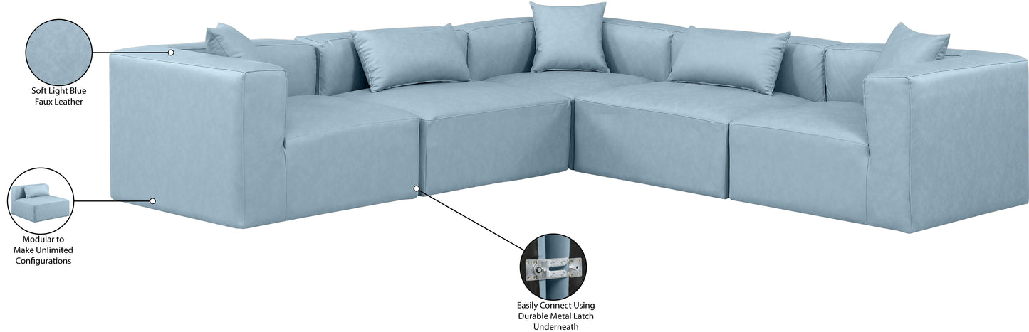 crescent light blue faux leather modular sectional sec5c