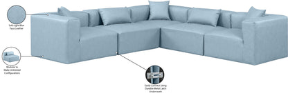 Crescent Light Blue Faux Leather Modular Sectional Sec5C