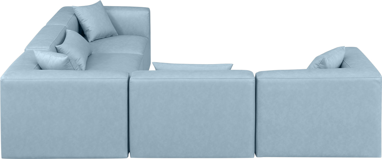 crescent light blue faux leather modular sectional sec5c