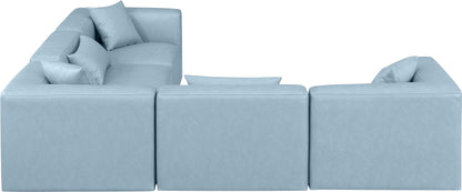 Crescent Light Blue Faux Leather Modular Sectional Sec5C