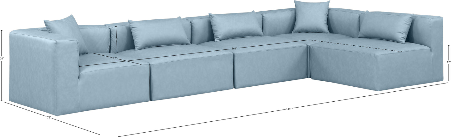 crescent light blue faux leather modular sectional sec5d