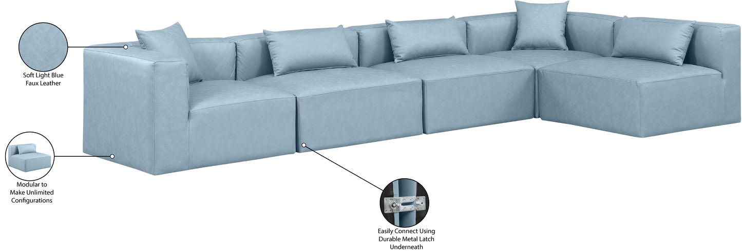 crescent light blue faux leather modular sectional sec5d