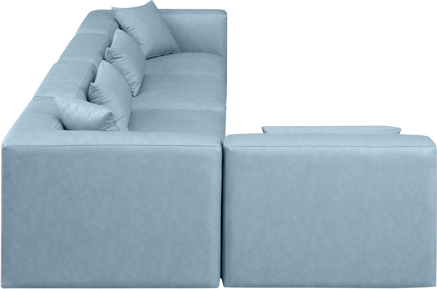 crescent light blue faux leather modular sectional sec5d