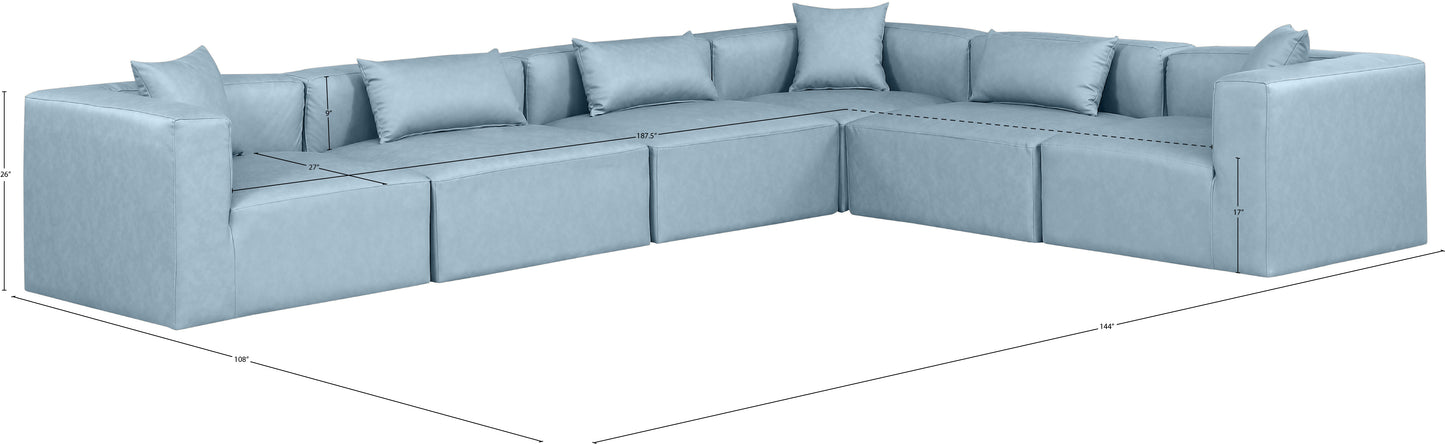 crescent light blue faux leather modular sectional sec6a