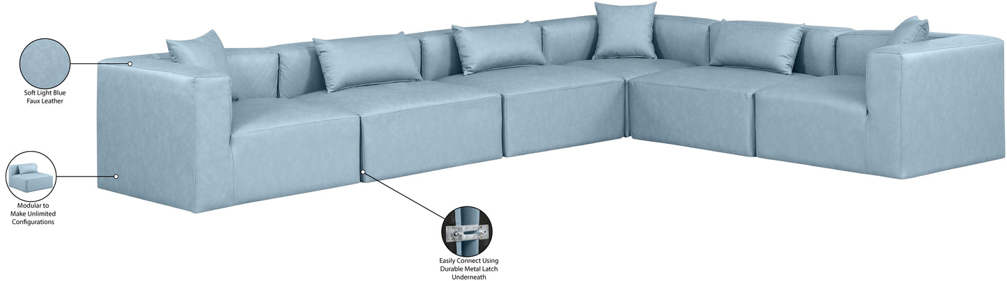 crescent light blue faux leather modular sectional sec6a