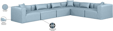 Crescent Light Blue Faux Leather Modular Sectional Sec6A